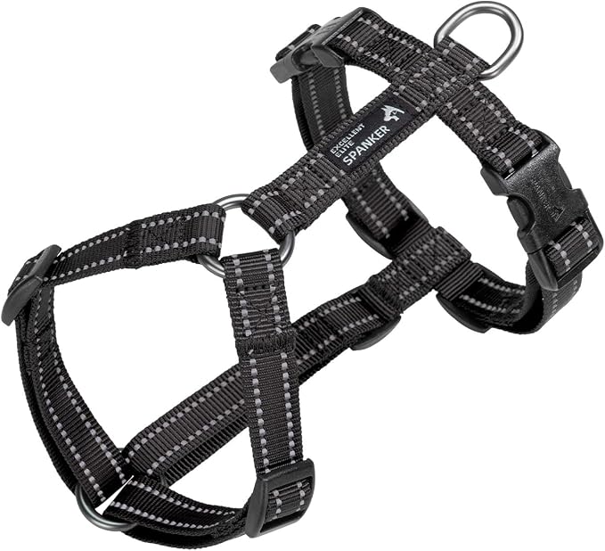 EXCELLENT ELITE SPANKER No Pull Dog Harness Reflective Nylon Vest L-Shaped Adjustable Easy Pet Harness for Small Medium Large Breeds Dogs Walking Training Black Red(Black-S)