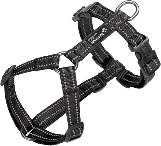 EXCELLENT ELITE SPANKER No Pull Dog Harness Reflective Nylon Vest L-Shaped Adjustable Easy Pet Harness for Small Medium Large Breeds Dogs Walking Training Black Red(Black-L)