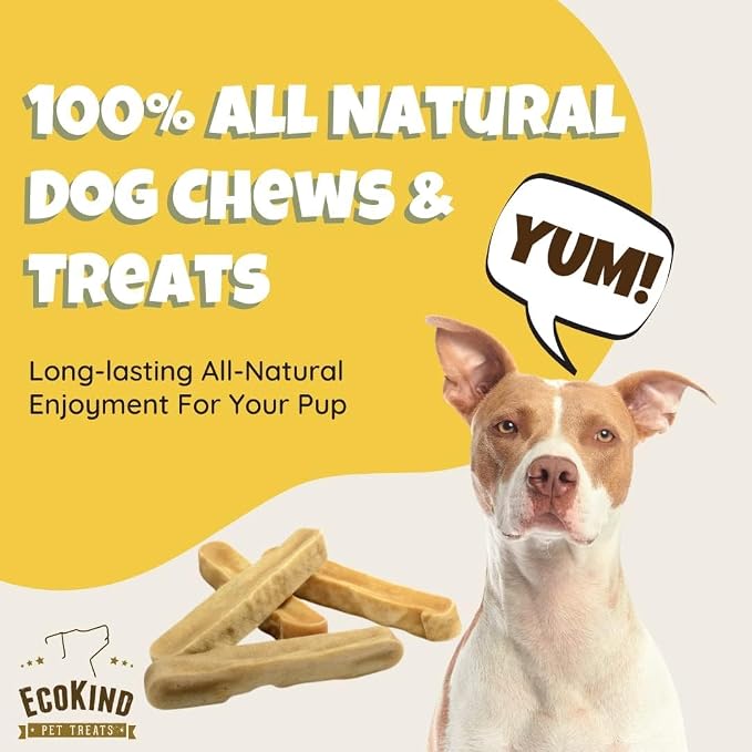 EcoKind Yak Cheese Himalayan Dog Chews, Yak Chews for Large Dogs, Long Lasting Bone for Aggressive Chewers, Only 3 Ingredients, Natural High Protein Treats, No Additives, Lactose Free, Large - 3 Chews