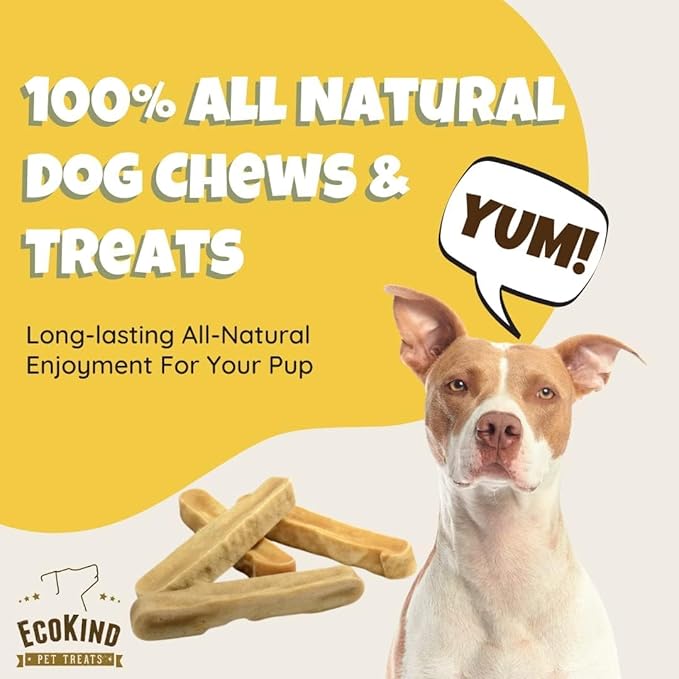 EcoKind Yak Cheese Himalayan Dog Chews, Yak Chews for Large Dogs, Long Lasting Bone for Aggressive Chewers, Only 3 Ingredients, Natural High Protein Treats, No Additives, Lactose Free, Large - 2 Chews