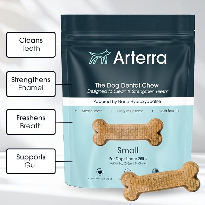 Arterra Pet Science Dog Dental Chews with Nano-Hydroxyapatite Next-Generation Daily Chews for Stronger Teeth, Fresh Breath (Small Dog, 14 Count (Pack of 1))