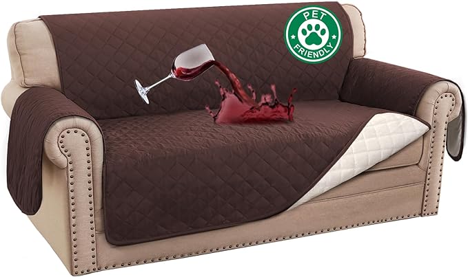 Turquoize 100% Waterproof Couch Cover Sofa Covers for 2 Cushion Couch Loveseat Covers Triple Non-Slip Couch Cover for Dogs Washable Furniture Protector Cover for Pets, Kids,Dog (Loveseat 54", Brown)