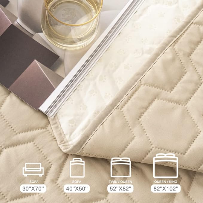 Tcksstex Waterproof and Non-Slip Dog Bed Cover and Pet Blanket Sofa Pet Bed Mat ，car Incontinence Mattress Protectors Furniture Couch Cover for Most Cats Dogs,Pets（82x102-Beige）