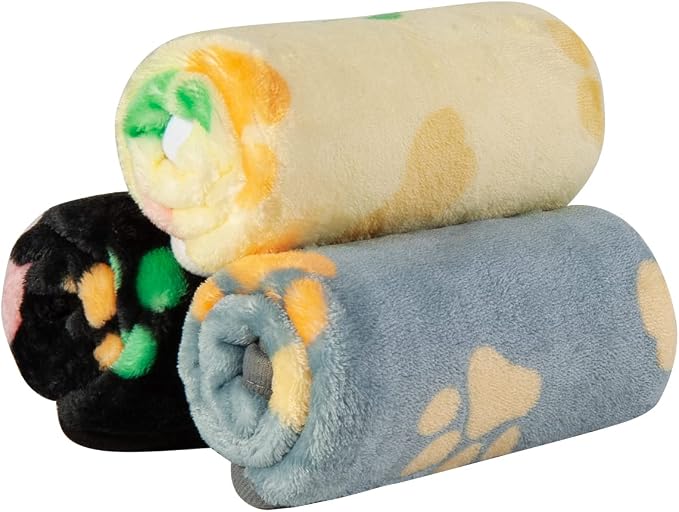 Dono 1 Pack 3 Dog Blankets, Soft Fluffy Fleece Pet Blanket Warm Sleep Mat Paw Print Design Puppy Kitten Throw Blankets Doggy Blanket for Dogs
