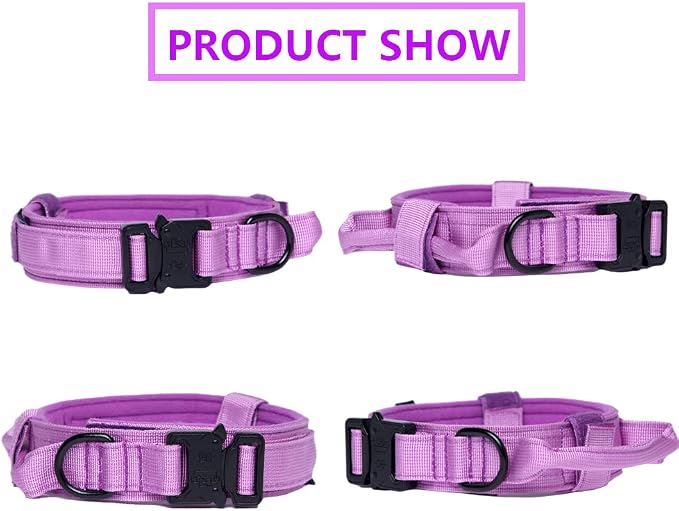 Tactical Dog Collar Adjustable Military Nylon Dog Collar with Control Handle and Heavy Duty Metal Buckle for Medium and Large Dogs (Purple,XL)