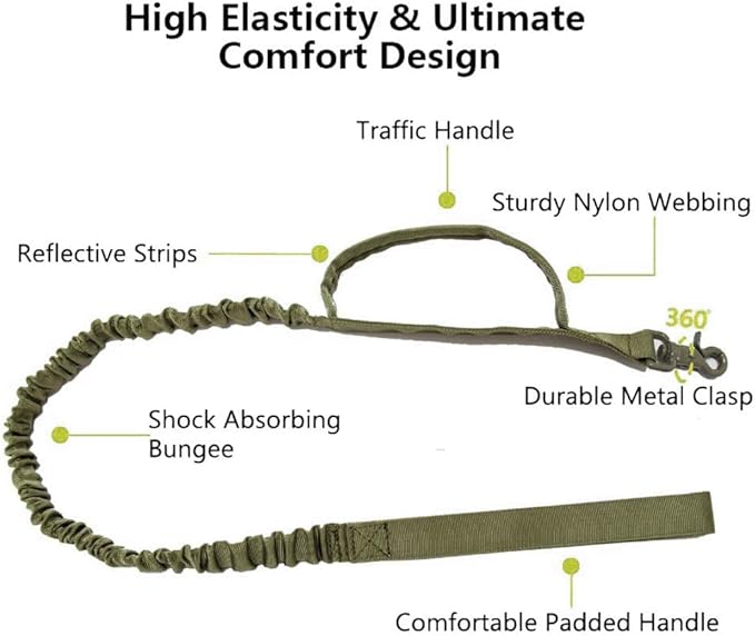 Tactical Dog Collar and Leash Set Adjustable Military Nylon Dog Collar with Control Handle and Heavy Duty Metal Buckle for Large Dogs（Green XXL