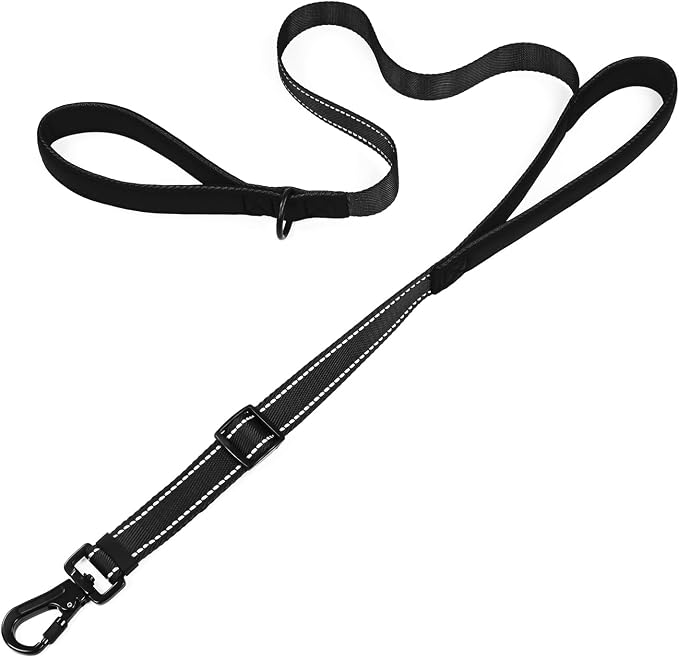 Reflective Double Handle Dog Leash for Large Dogs, Heavy Duty Adjustable Leash with Soft Padded Handles, Traffic Control Training Lead for Walking, Running (Black, 4ft)