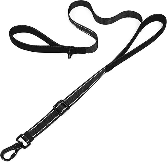 Reflective Double Handle Dog Leash for Large Dogs, Heavy Duty Adjustable Leash with Soft Padded Handles, Traffic Control Training Lead for Walking, Running (Black, 6ft)