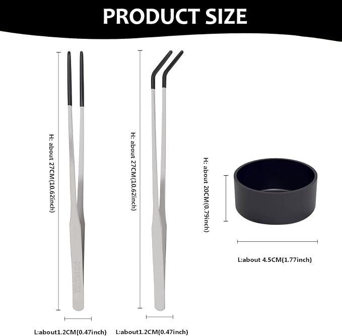 3 PACK Stainless Steel Reptile Feeding Tongs,10.62" Straight &Curved Long Feeding Tweezers&Bowl Set,Non Slip Feeding Tools with Rubber Tip,Bearded Dragon Tank Accessories (B-Silver)