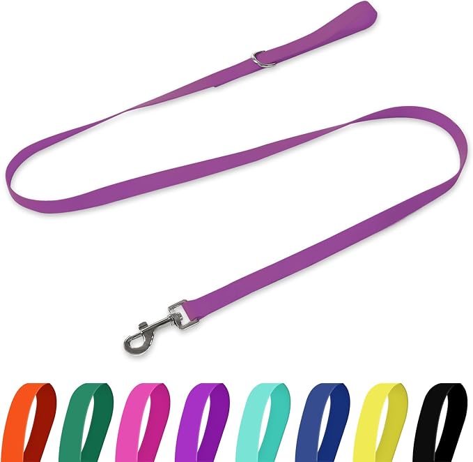 Waterproof Dog Leash, 5/6 FT Durable Odor-Proof Dog Leashes with Strong Metal Hooks Fits Small Medium or Large Dogs (Purple, 6FT - 1 inch Width)