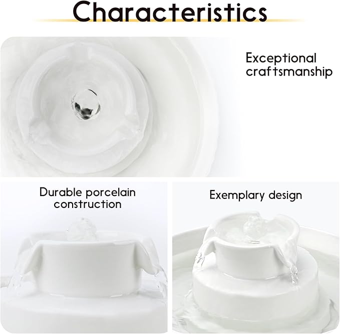 Lawfery Ceramic Cat Water Fountain, 2.1L/71oz Cat Fountain with 3 Carbon Filters and 2 Quiet Pumps, Cupcake Pet Water Dispenser for Cats and Dogs (White)