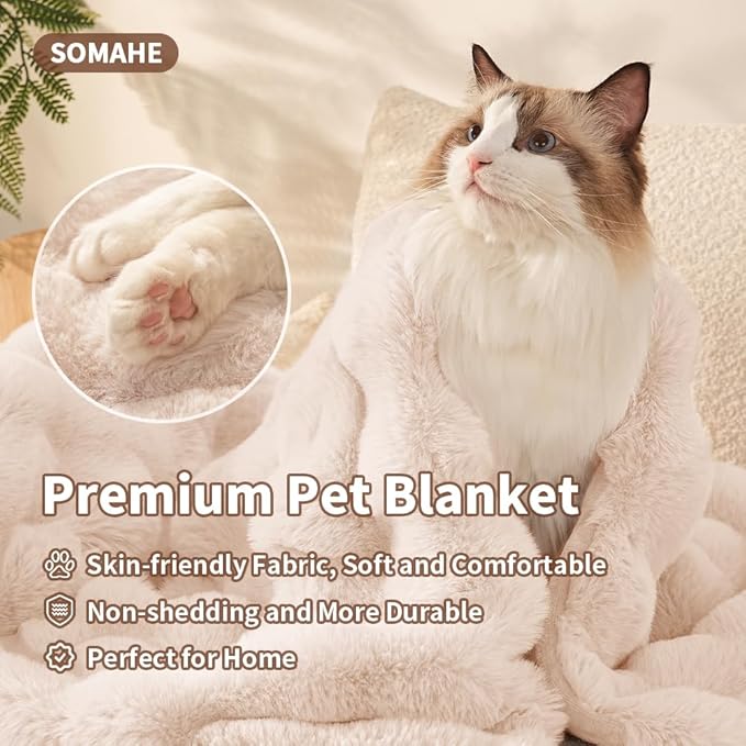 SOMAHE Pet Blanket, Reversible Sherpa & Bubble Fleece Pet Throw, Ultra-Soft Plush for Cats & Small Dogs, Machine Washable, Anti-Static, Warm & Cozy,28"×22" Inch White