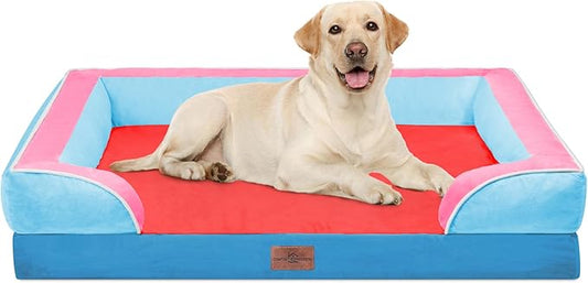 Comfort Expression Orthopedic Dog Bed for Extra Large Dogs 42x30 Inch, Waterproof Egg Crate Foam XL Pet Bed with Bolsters, Dog Couch with Washable Cover & Non-Slip Bottom, Atlanta