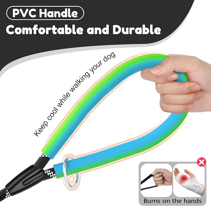 Dog Leash Heavy Duty 4/5/6ft XiaZ 2 Handles Dog Leashes for Medium Large Dogs 1/2 Inch 1000lb Strength Reflective PVC Waterproof-Handles Metal Hook Dual-Handle Rope Leash Nighttime Safety
