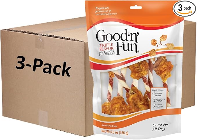 GOOD 'N' FUN Triple Flavor Double Pops with Chicken 5.5 Ounces, Gourmet Dog Snacks (3 Pack)