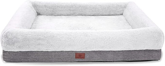 WINDRACING Orthopedic Dog Bed for Large Dogs, Bolster Sides Dogs Sofa Bed with Removable Washable Cover & Non-Skid Bottom, Soft Pet Bed with Egg Foam Dog Couch for Sleeping, 36 x 23 Inch, Gray