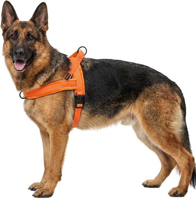 Didog Soft Flannel Padded Dog Vest Harness, No Pull/Quick Fit Reflective Dog Strap Harness, Easy for Training Walking (L:Chest 26-32", Orange)