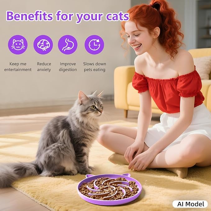 2Pcs Silicone Slow Feeder Cat Bowl,Puzzle Feeder,Interactive Toys,Slow Feeding cat Bowl Suitable for All Dry and Wet Foods,Easy to Clean Silicone Bowls (Green and Blue)