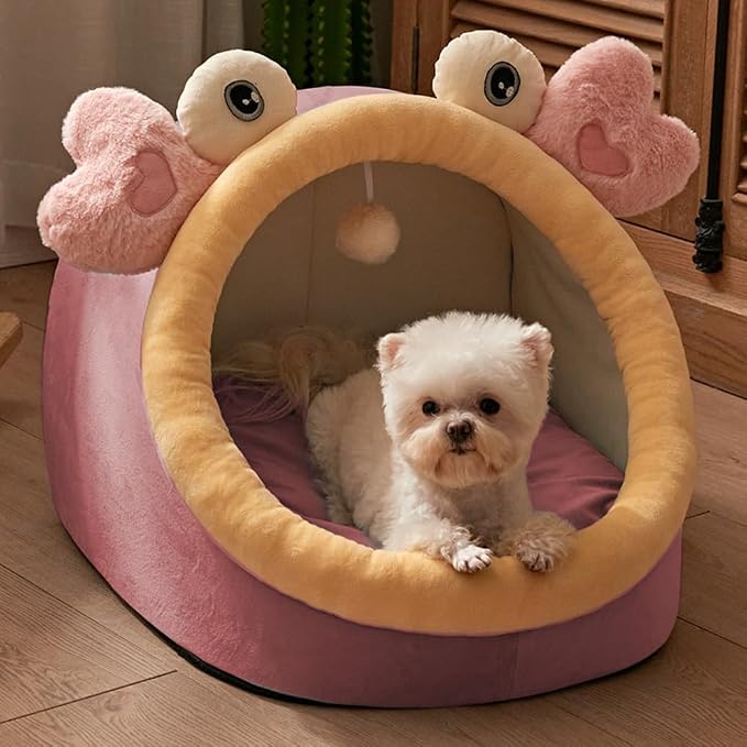 Warm Soft Cave Dog Bed & Cat Bed - Cute Indoor Pet Bed for Cats Up to 16 Lb, Small Dogs & Puppies, Cozy Cave Design for Cats and Puppies(Blue Crab,15.35''X12.2''X14.96'')