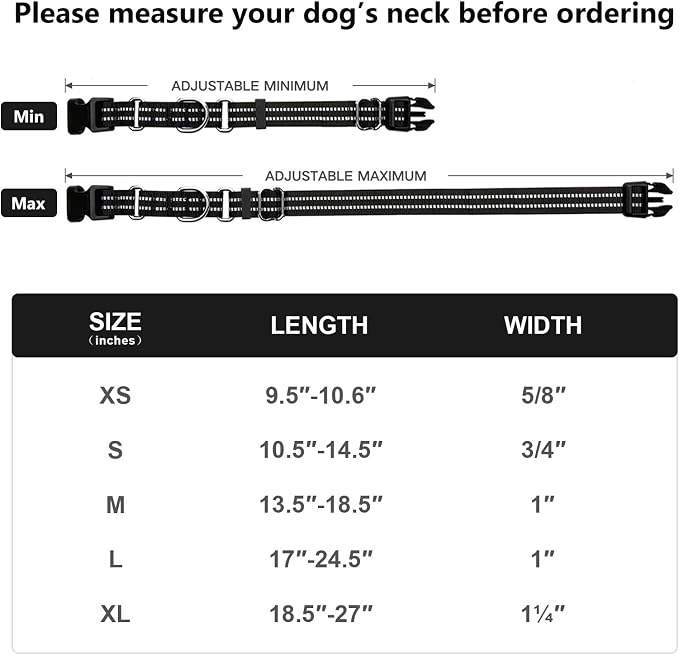 Hikiko Martingale Collar for Dogs Reflective Nylon Dog Collar with Quick Release Buckle Adjustable Training No Slip Dog Collar (Large, Black)
