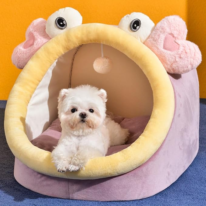 Warm Soft Cave Dog Bed & Cat Bed - Cute Indoor Pet Bed for Cats Up to 16 Lb, Small Dogs & Puppies, Cozy Cave Design for Cats and Puppies(Pink Rabbit,18.5''X14.17''X16.14'')