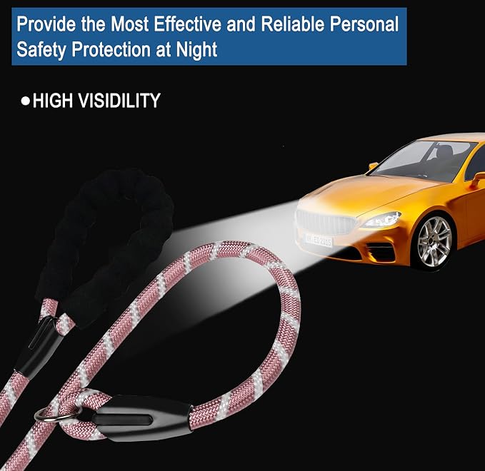 6 FT Dog Leash, Durable Premium Quality Strong Training Rope Slip Leash with Comfortable Padded Handle and Highly Reflective Threads for Small Medium and Large Dogs, (Light Pink)