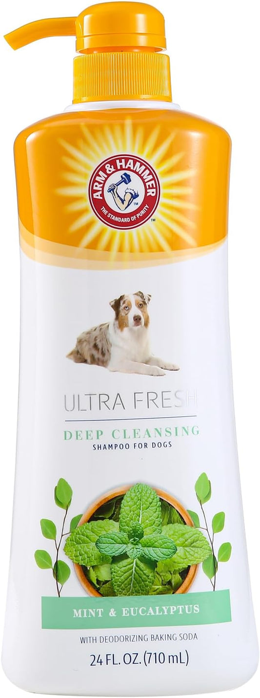 Arm & Hammer Ultra Fresh Charcoal Dog Shampoo with Rosemary Deep Cleansing Odor Control Baking Soda Deodorizing Pet Shampoo Pump Bottle Eucalyptus Mint Scent 24 FL OZ Single Bottle Dog Grooming