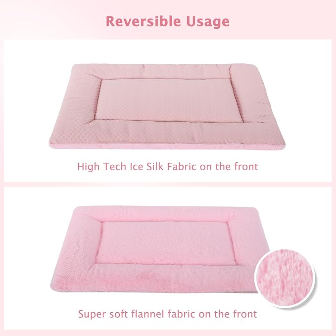 Dog Bed Mat, Crate Pad Reversible,Soft Kennel Pad, Washable Crate Mat (Cool and Warm),Pet Sleeping Mattress for Small Medium Dogs XB009 Pink 30''x20''