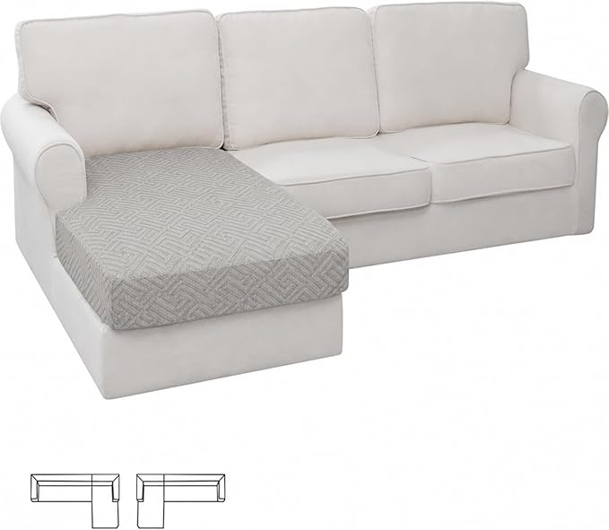 XINEAGE Chaise Cover for L Shaped Sofa,Sectional Couch Covers for Pets,Non Slip Sofa Seat Cover Washable,Sofa Slipcovers with Elastic Bottom(1 Piece Chaise Cover,Sliver Grey)