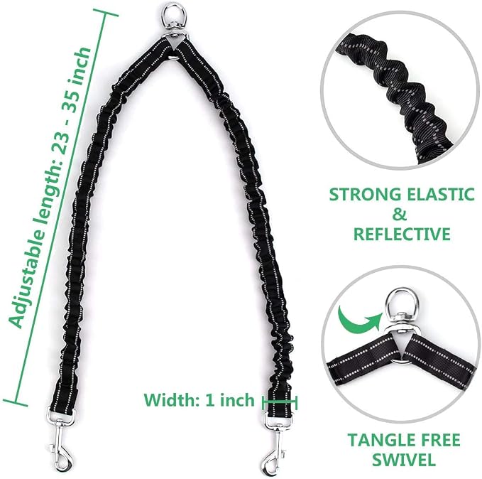Dual Retractable Dog Leash for 2 Large Dogs (Up to 110 Lbs Each) - Double Headed 18.5 ft Extendable Pet Leash with Poop Bags, Non Slip Grip - One Button Break & Lock, 360 Tangle-Free (Gray, Large)