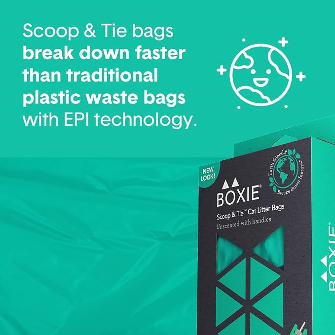 Boxie Sustainable Scoop & Tie Pet Waste Bags, 240 Count, Leak-Proof, Easy-to-Tie Handles, Eco-Friendly, Odor Control, EPI Technology, Durable for Cat Litter & Dog Waste (Pack of 2)