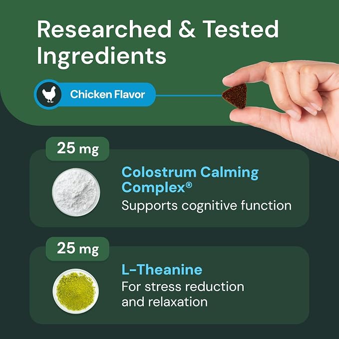 VetriScience Veterinary Strength Calm & Confident Chews - Stress Supplement for Pets - Supports Brain Function for Cats & Dogs - with L-Theanine, Thiamine & More - 60 Count