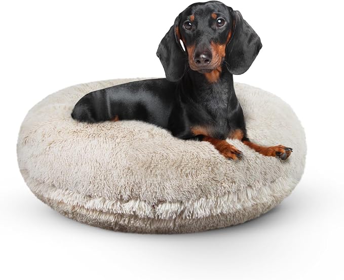Bessie + Barnie Bagel Bed for Dogs and Cats – Round Pet Bed with 360-Degree Zipper, Waterproof Liner, Machine Washable Cover, Eco-Friendly Polyfill – Plush Donut Puppy Bed for Dogs