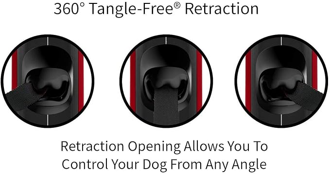 TUG Oval 360° Tangle-Free Retractable Dog Leash with Integrated Waste Bag Dispenser (Small, Red)