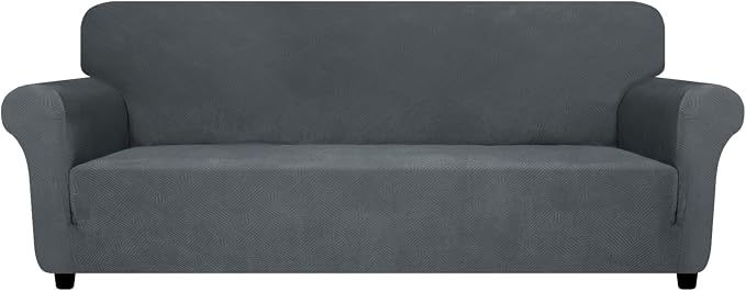 ZNSAYOTX Oversized Super Stretch Couch Cover (92"-115"), New Striped Sofa Covers Comfortable & Durable, Dog Cat Pets Friendly Extra Large Spandex Sofa Slipcovers (Dark Grey, XL Sofa)