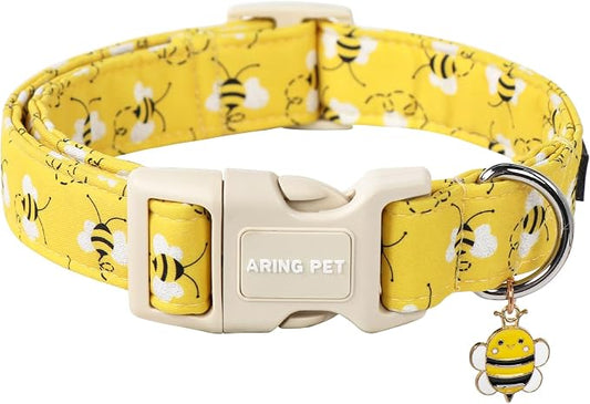 ARING PET Bees Dog Collar, Cute Spring Summer Yellow Bee Pet Collars for Puppy Small Medium Large Boy Girl Dogs-XS