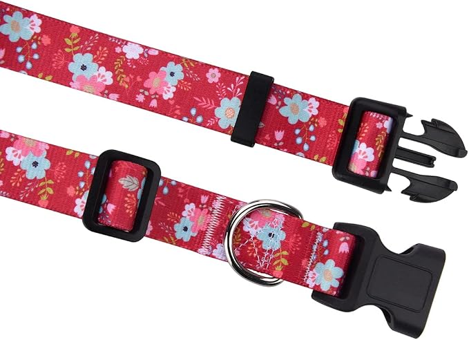 Mihqy Dog Collar with Bohemia Floral Tribal Geometric Patterns - Soft Ethnic Style Collar Adjustable for Small Medium Large Dogs(Red Flower,L)
