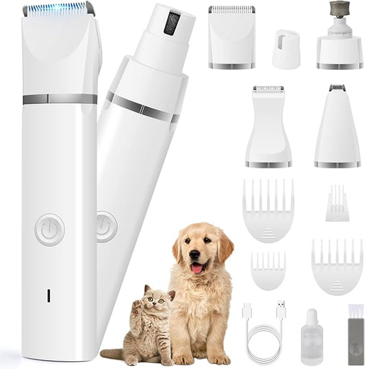 Veeconn Dog Clippers Grooming Kit Hair Clipper-Low Noise Paw Trimmer- Rechargeable - Cordless Quiet Nail Grinder Shaver for Cats and Other Pets