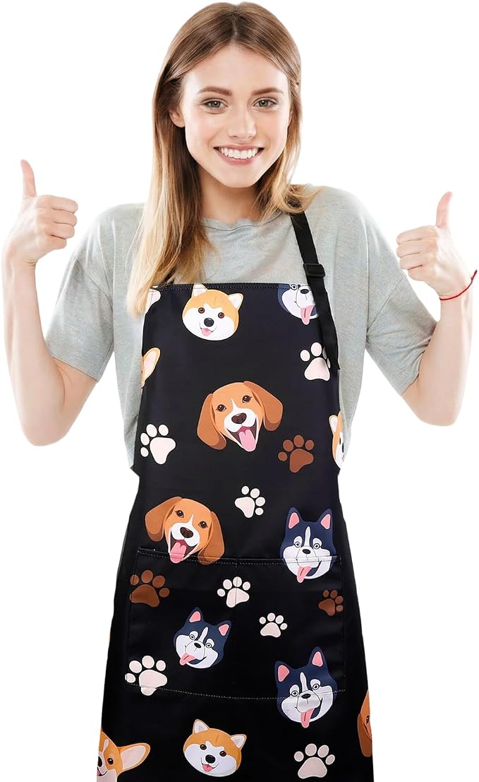 Dog Grooming Waterproof Apron with 2 Pockets, Cute Animals Puppy Dog Pets Apron