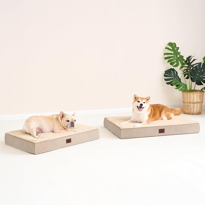 EHEYCIGA Orthopedic Medium Dog Beds for Small Dogs with Removable Washable Cover for Crate, Khaki, 30x20