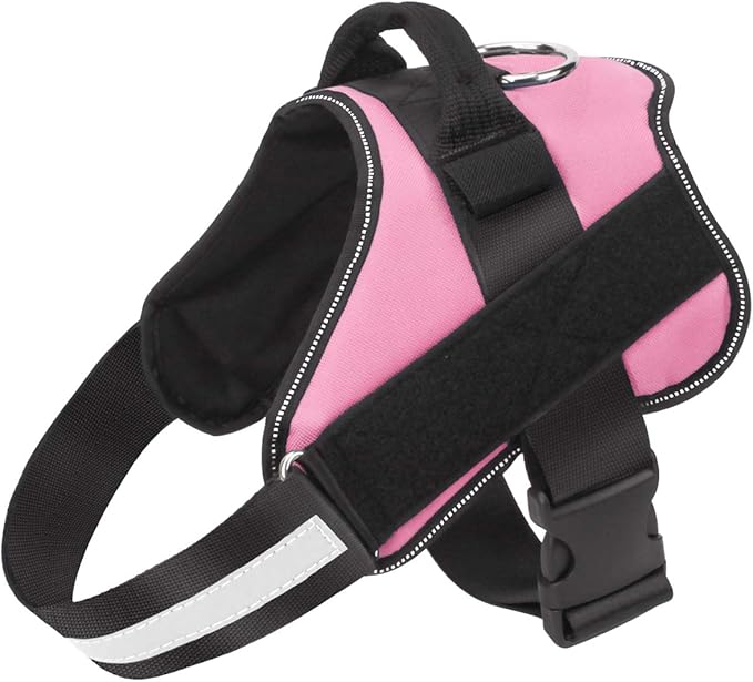 Dog Harness, No-Pull Reflective Dog Vest, Breathable Adjustable Pet Harness with Handle for Outdoor Walking - No More Pulling, Tugging or Choking (Pink, L)