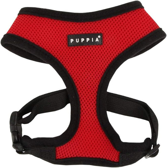 Puppia Soft Dog Harness No Choke Over-The-Head Triple Layered Breathable Mesh Adjustable Chest Belt and Quick-Release Buckle, Red, XX-Large