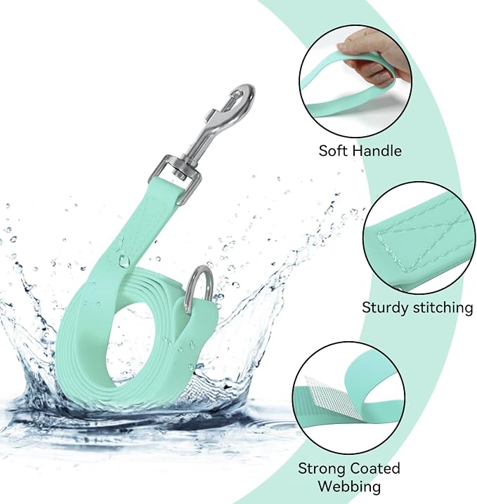 Waterproof Dog Leash, 5/6 FT Durable Odor-Proof Dog Leashes with Strong Metal Hooks Fits Small Medium or Large Dogs (Mint Green, 6FT - 1 inch Width)