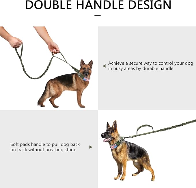 DAGANXI Tactical Dog Collar, Adjustable Military Training Nylon Dog Collar with Control Handle and Heavy Metal Buckle for Medium and Large Dogs, with Patches and Airtags Case (L, Green-Set)