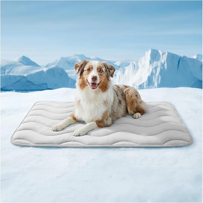 Dog Cooling Mat for Large Dogs, 42"x28" Breathable Self Cooling Crate Mat for Dogs & Cats, QMAX>0.5 Portable Washable Pet Cooling Pad for Dog Bed Thickened Cool Fiber Indoor/Outdoor Summer,Grey