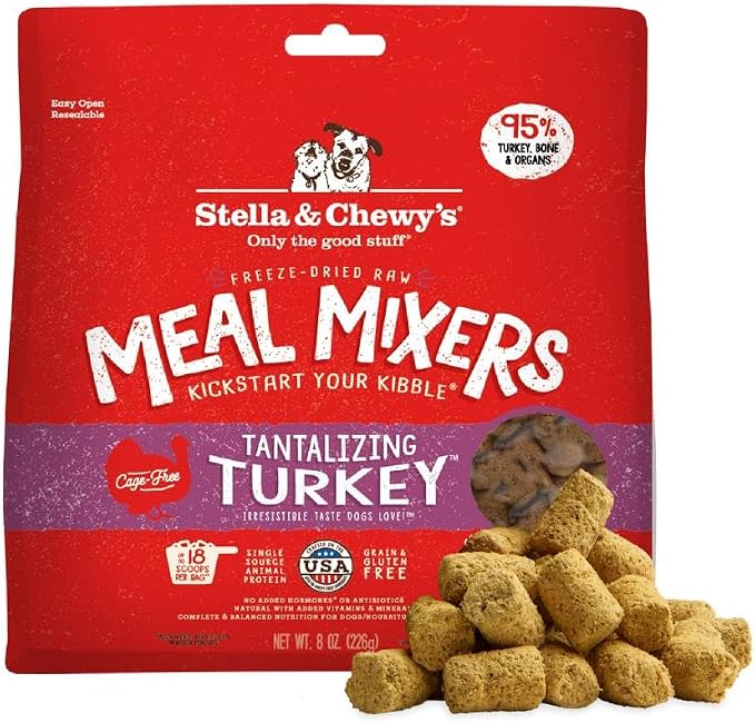 Stella & Chewy's Freeze-Dried Raw Tantalizing Turkey Meal Mixers- Dog Food Topper and Mixer - Made with 95% Cage-Free Turkey, Organs & Bone - Perfect for Picky Eaters - Grain-Free - 8 oz