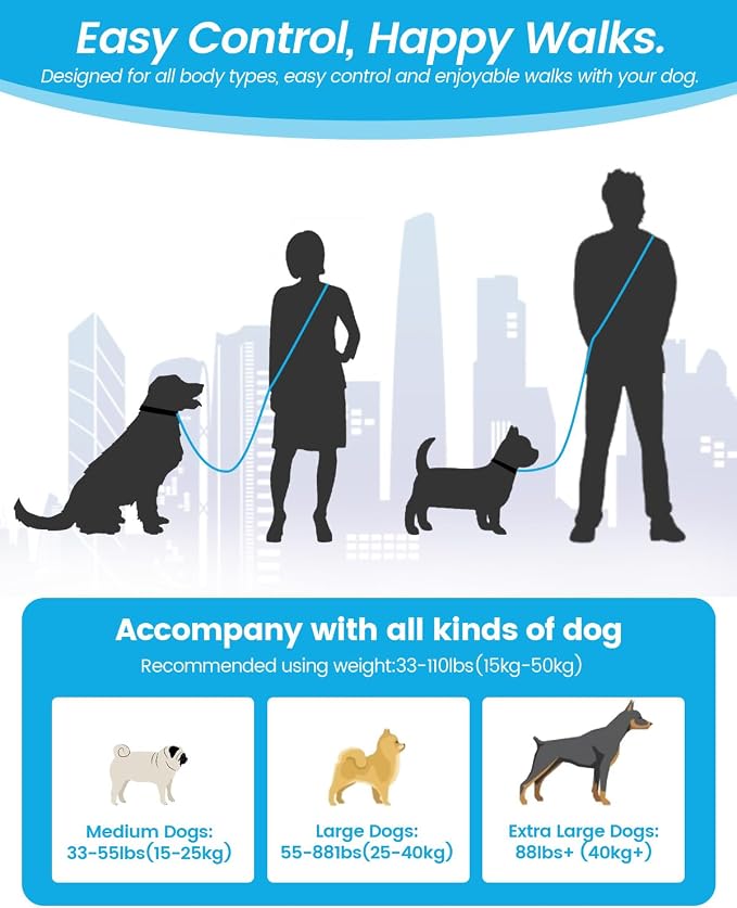 Hands Free Dog Leash, 5.1-8.9Ft Crossbody Long Leash, Waist Dog Belt for Small & Medium Dogs, City Walking & Running Outdoor Hiking &Travel etc. (Grey Blue)