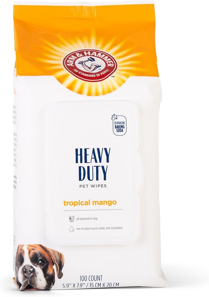Arm & Hammer for Pets Heavy Duty Multipurpose Dog Wipes Paw and Butt Wipes Cleans Deodorizes and Freshens Coat and Skin Between Baths Mango Scent 100 Count 6 Pack Arm Hammer Multi-Dog Supply