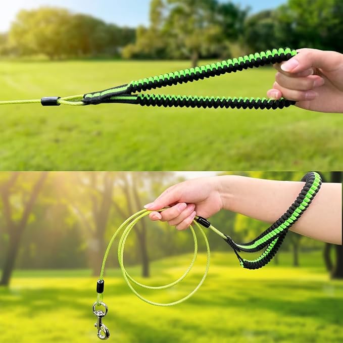 Heavy Duty Dog Leash, Chew Proof Metal Leash for Large Dogs (Up to 250lbs), WireRope Dog Leashes with Soft Silicone Grip (Green, 5 FT)