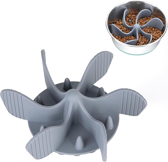 Keegud Slow Feeder Dog Bowls Insert [Octopus Suction Cups] Super Firm Slow Eating Dog Bowl [Cuttable] for Large Breed and Medium Size Dog Compatible with Regular and Elevated Dog Bowls (Spiral)